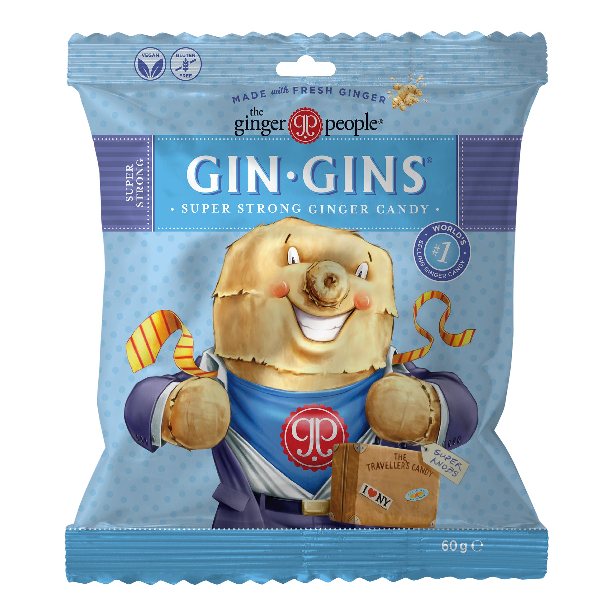 Gin-Gins Super Strong Hard Ginger Candy Bag - 12 x 60g