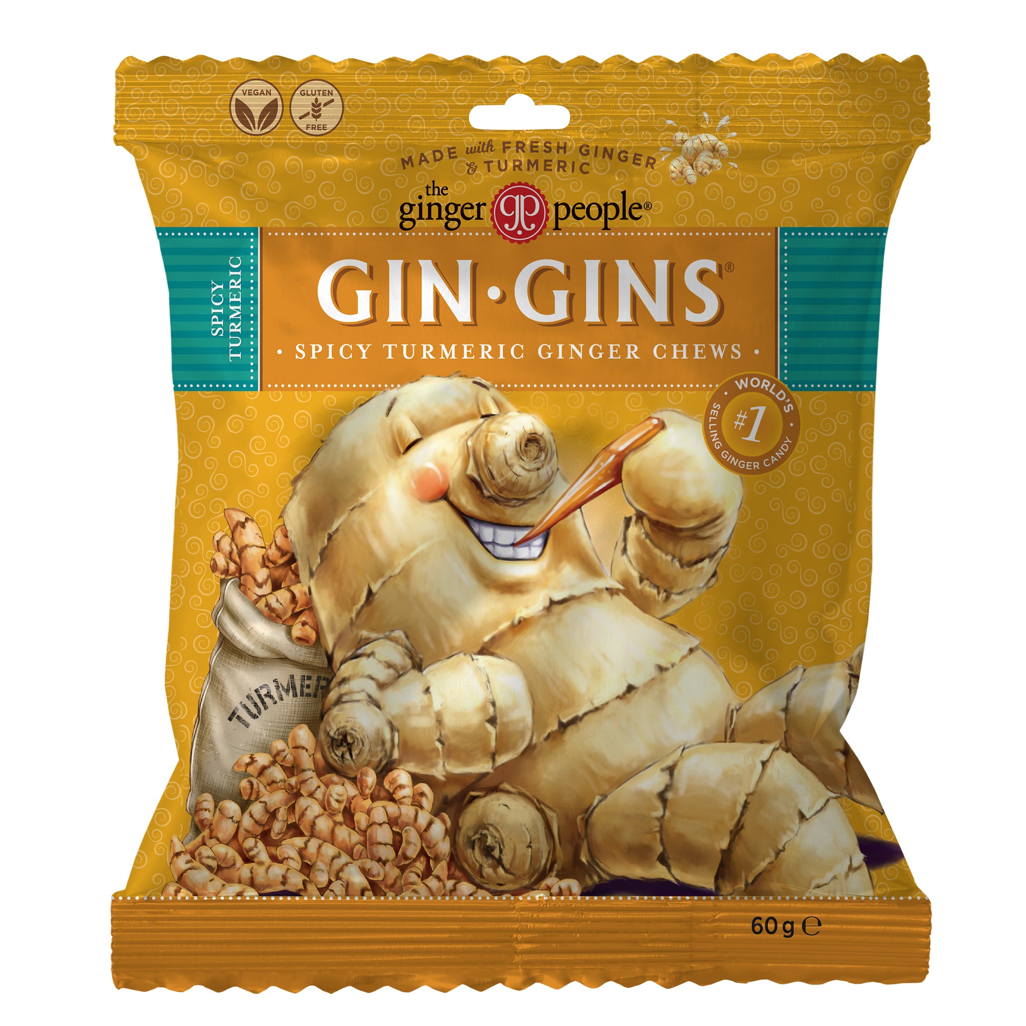 Gin-Gins Spicy Turmeric Ginger Chews Bag - 12 x 60g